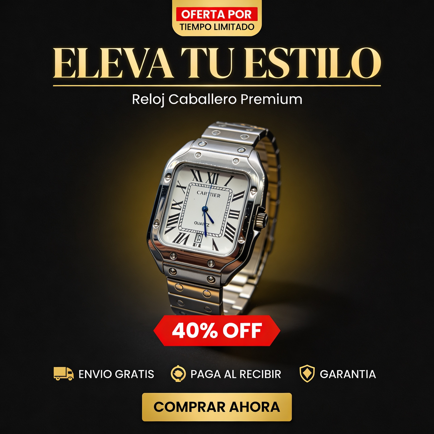 🔥 Reloj Hombre Cuadrado Plateado ⌚ Edición Clásica de Lujo